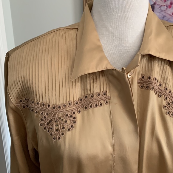 Gold satin blouse size 12 vintage - Picture 2 of 5